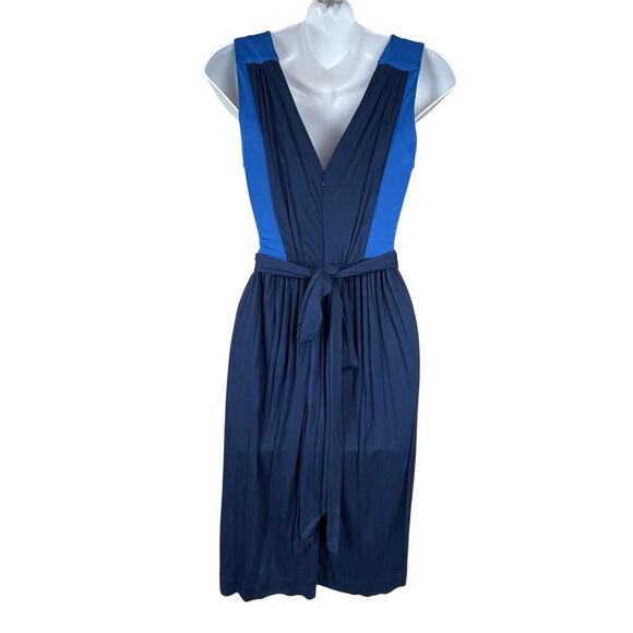 French Connection Summer Block Meadow Maxi Dress Blue V-Neck Tie Waist NWT Sz 2‎ - Picture 1 of 9